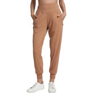Rrosseyz Joggers for Women with Zip Pocket Lightweight Sweatpants (Brown, L)