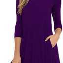 VIISHOW Womens Round Neck 3/4 Sleeves A-line Casual Tshirt Dress with Pocket (Medium, Purple)