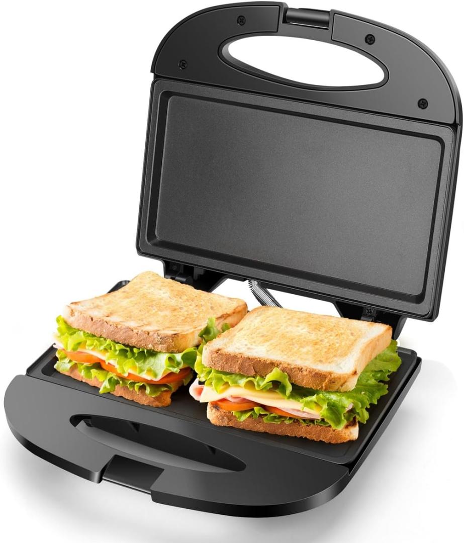 Aigostar Sandwich Maker with Non-stick Deep Grid Surface for Egg, Ham, Steaks Compact Electric Grill Tostadora de Pan Black, ETL Certificated, Roy (Flat)
