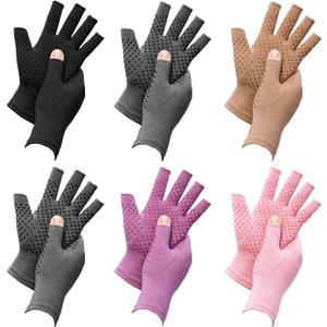 6 Pairs Arthritis Compression Gloves for Women Men Fingerless Hand Compression Gloves for Typing, Driving and Work (Large)