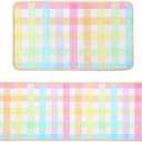 Tinideya Easter Kitchen Mats Set of 2, Pastel Plaid Kitchen Rugs 47 x 16+ 28 x 16 Colorful Sink Mats Decor Easter Holiday Non Slip Rugs for Indoor Floor Bathroom Doormat Living Room Doorway
