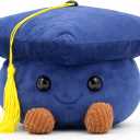 Cute Graduation Cap Plush Figurine, Soft Stuffed Mortarboard Decor with Smiley Face & Gold Tassel, Ideal Graduation Keepsake for Graduates, Friends & Colleagues (Blue)