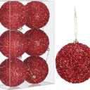 6 Pcs 4 Inch Christmas Tree Tinsel Ornaments for Tree Glitter Sequin Hanging Ornaments Christmas Tinsel Balls Decorations Shatterproof for Xmas Party Holiday Decor(Red)