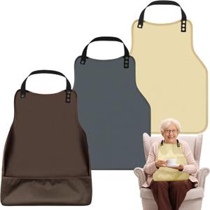 Adult Bibs-3 Pcs Washable Clothing Protector with Upgraded Crumb Catcher (Grey, off-white & brown)