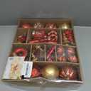 SHareconn 70pcs 2025 Classic Christmas Balls Ornaments Set, Shatterproof Plastic Baubles, Ribbon and Tree Topper for Xmas Tree Holiday Wedding Party Decorations with Hanging Strings, Red and Gold