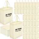 Windyun 50 Pcs Reusable Tote Bag Bulk 8 x 4 x 10 Inch Non Woven Shopping Bag with Handle Christmas Reusable Grocery Gift Tote (Beige)
