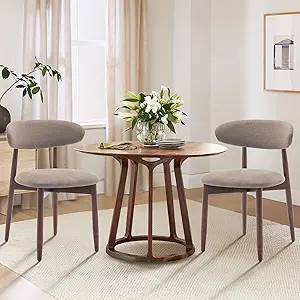 COLAMY Wooden Dining Chairs Set of 1, Modern Fabric Upholstered Kitchen Chairs, Farmhouse Dining Room Chair with Foot Pegs, Camel