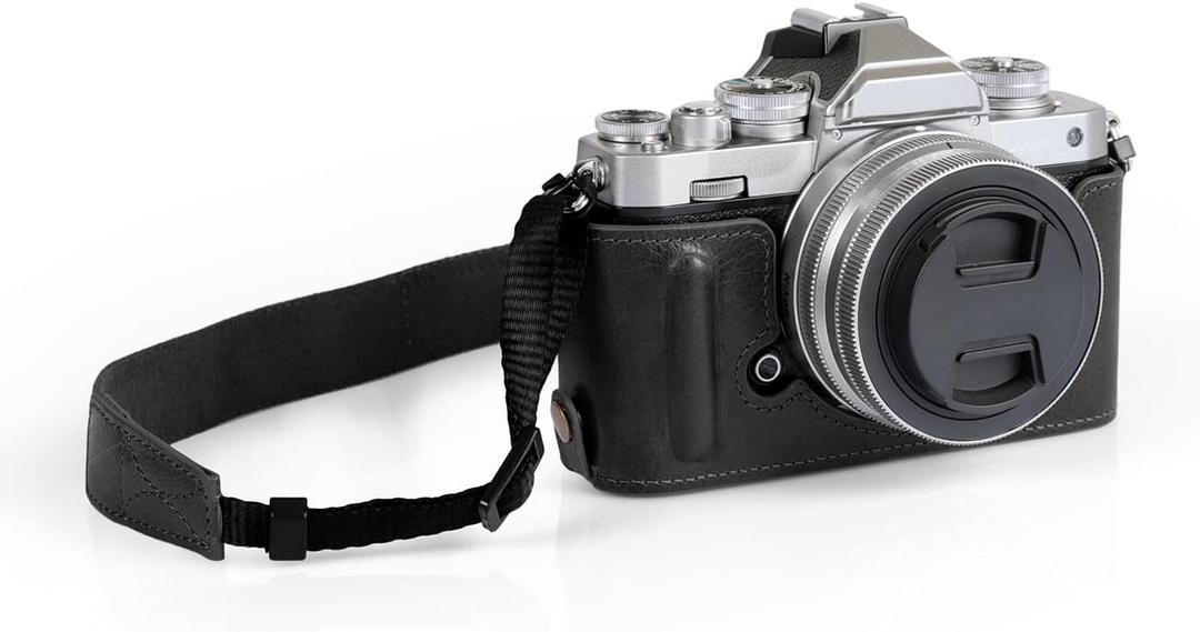 MegaGear MG2016 Ever Ready Genuine Leather Camera Half Case Compatible with Nikon Z fc (Black)