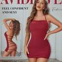Avidlove Women's Lingerie Sexy Bodycon Nightgown Lace Neckline Babydoll Chemise Cotton Sleepwear Halter Dress Slip (Red, L)