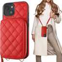 Bocasal Crossbody Wallet Case for iPhone 14, RFID Blocking PU Leather Zipper Handbag Purse Flip Cover, Kickstand Folio Case with Card Slots Holder Wrist Strap Lanyard 5G 6.1 Inch (Red)