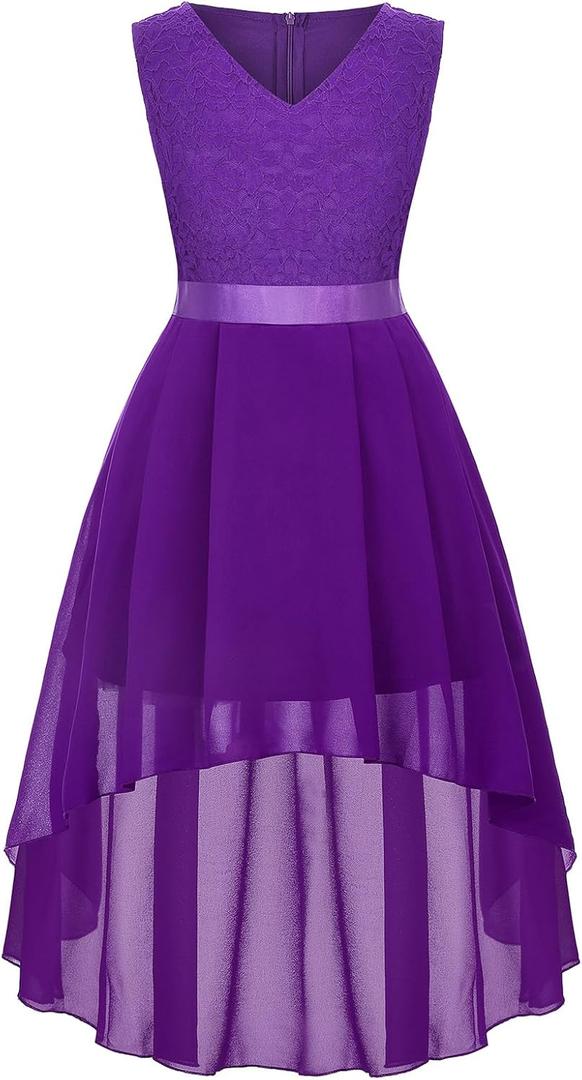 Girls Floral Lace Dress Easter Bridesmaid Vintage Formal Cocktail Party Swallowtail Swing Dresses 7-14 Years (9-10 Years)