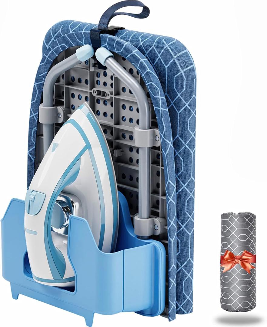 APEXCHASER Ironing Board Small with Iron Holder, Tabletop Small Iron Board with 2 Heat Resistant Ironing Covers, Portable Tabletop Ironing Board with Non-Slip Feet for Home Travel Use (Blue)