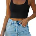 REORIA Womens Sexy Square Neck Double Lined Seamless Sleeveless Cropped Tank Yoga Crop Basic Tops (Large, 02-black)