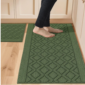 COSY HOMEER 48x20 Inch/30X20 Inch Kitchen Rug Mats Made of 100% Polypropylene 2 Pieces Soft Kitchen Mat Specialized in Anti Slippery and Machine Washable for Home Kitchen,Green
