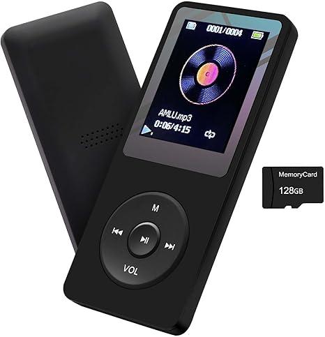 MP3 Player 128GB with Speaker Earphone Portable HiFi Lossless Sound MP3 Mini Music Player Voice Recorder E-Book HD Screen 1.8 inch Black