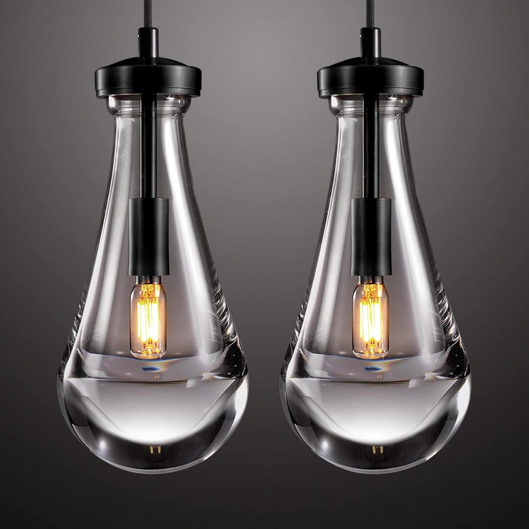 Raindrop Pendant Light Set of Two, Black Pendant Lights Kitchen Island, Pendant Lighting Tear Drops Pendant Light Fixtures, Pendant Lights for Kitchen Island Bedroom Bathroom, Included Bulb