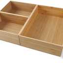 BAMOTTO 3-Piece Large Bamboo Storage Box Set, 3.1-Inch High Stackable Deep-Drawer Organizer for Kitchen Cutlery, Cookware, Utensils & Knives, Exquisite and Durable Lidless Bin for Homes and Offices