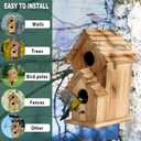 NATUREYLWL Bird Houses for Outside-2 Hole Wooden Outdoor Bird House,Wild Bird Box House,Nesting Box Birdhouse,Garden Bird Roosting