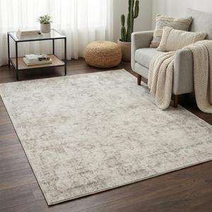 3x5 Area Rugs for Living Room, Vintage Machine Washable Rugs, Beige | Faded Style Non Slip Rug, Stain Resistant Low Pile Carpet, Boho Neutral Rugs for Bedroom Dining Room Playroom Nursery Office