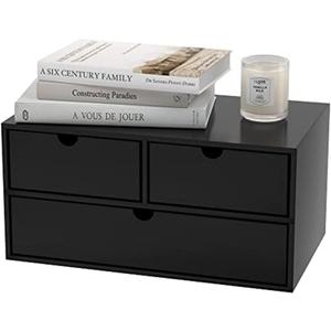 Wisuce Bamboo Desk Organizer - Mini Bamboo Desk Drawer Tabletop Cosmetic Storage Organization for Office or Home Black