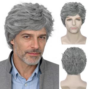 ANOGOL Mens Short Hair Wig Grey Mens Wig Short Gray Wigs Handsome Male Wigs Daily Shaggy Costume Men Pelucas Para Hombres Synthetic Dandy Man Style Funny Old Men Halloween Cosplay for Christmas Party