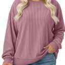 Women's Plus Size Sweatshirts Oversized Corduroy Long Sleeve Crew Neck Pullover Sweat Shirts Casual Loose Fit Tops (XX-Large, Pink)