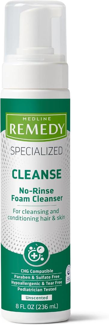 2 x Medline Remedy Specialized No-Rinse Foam Cleanser, Gentle Skincare Solution, 8 oz. Bottle
