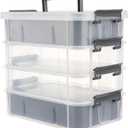 Grey&White Modern Plastic Storage Box - 4-Layer Durable Craft Storage Containers with 2 Removable Trays for Arts & Crafts Supplies, Sewing, Office, Seasonal Decor