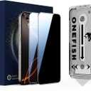 OneFish Privacy Screen Protector for iPhone 15 Pro Max, Full Edge Coverage 6.7" 15 Pro Max, Bubble Free, Easy Installation, Auto Dust-Elimination, 2 Pack