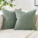 MIULEE Pack of 2 Decorative Linen Burlap Textured Pillow Covers Farmhouse Boho Accent Pillowcases Spring Home Decor for Couch Sofa Bedroom Living Room 16x16 Inch Sage Green