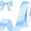 Blue Ribbon 1 Inch 50 Yards Light Baby Blue Satin Ribbon for Easter Basket Decorations Baby Bridal Shower Party Nursery Decor Wedding Gift Wrapping Hair Bows