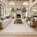 GarveeHome Scalloped Beige Washable Rugs 9x12 Rug for Living Room Non-Slip Solid Modern Minimalism 9 x 12 Rug Low-Pile Carpet for Bedroom Dining Nursery Mat with Rubber Back