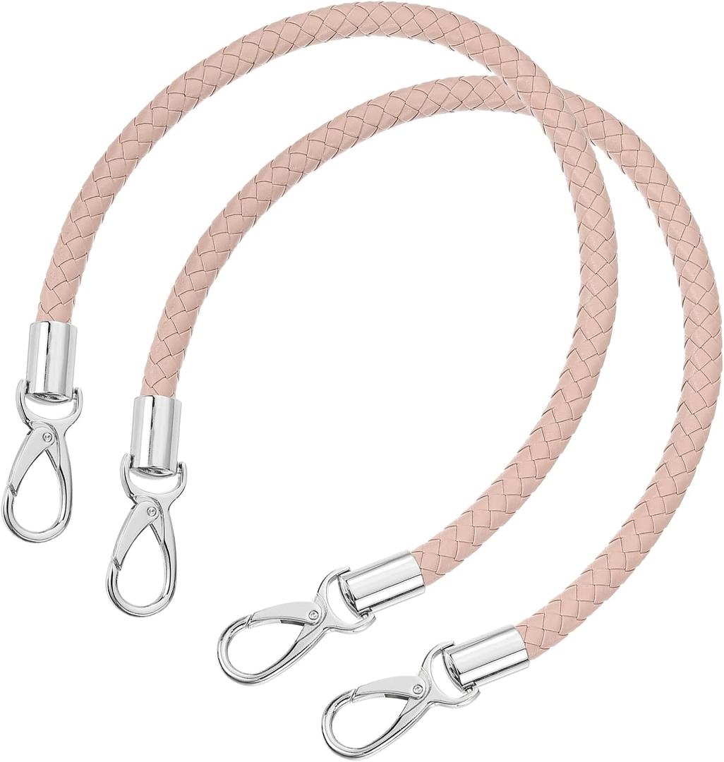 uxcell Leather Purse Strap, 2Pcs 50cm/19.69" Short Leather PU Braided Purse Replacement Handle with Metal Buckles for Underarm Bags, Handbags (Light Pink Strap + Silver Clasp)