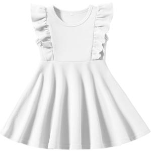 Toddler Dress Summer Baby Girls Sleeveless Ruffle Dresses for Girls Casual Birthday Party Beach Kids Sundress (18-24 Months, #1 White)