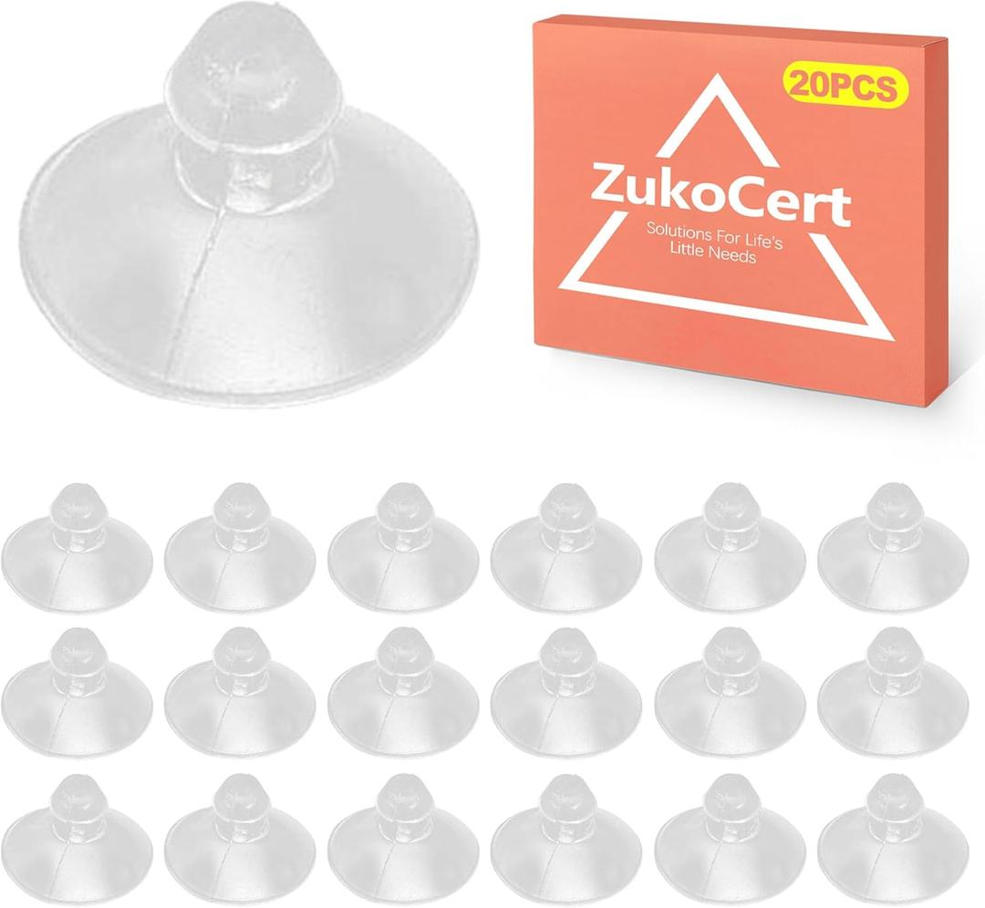 ZukoCert 20 PCS Small Suction Cups for Glass Table Tops - 18mm/0.7" Clear Anti Slip Pads for Furniture - Mini Transparent Rubber Bumpers - Tiny Glass Top Grippers Without Hooks