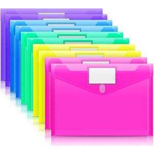 Sooez 10 Pack Plastic Envelopes Poly Envelopes, Clear Document Folders File Folders US Letter A4 Size File Envelopes with Label Pocket, Assorted Color