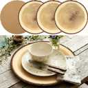 Set of 4 Wood Round Grain Cork Placemats Heat Resistant Rustic Brown Hard Place Mats Non Slip Decorative Thick Cork Backed Placemat for Kitchen Dining Table Decor