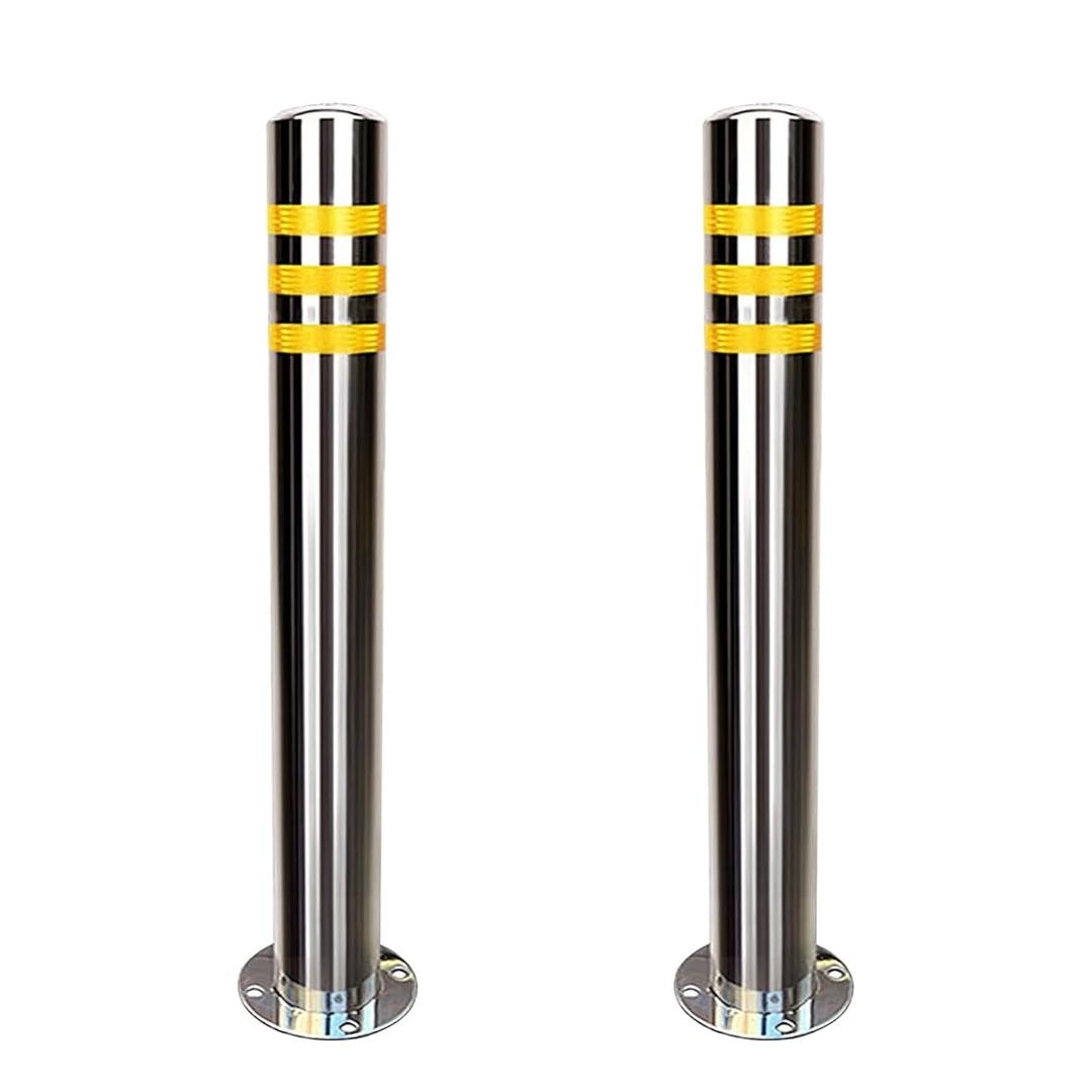 Safety Bollard, 31.5" Stainless Steel Posts Reflective Strips & Anchors - Parking Bollard for Traffic Control, Driveway, Parking Areas