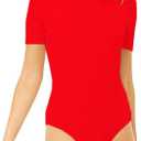 MANGDIUP Bodysuit for women Round Collar Crew Neck Round Neck Short Sleeve Bodysuits Jumpsuits Red, XXL