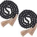 Geetery 2 Pcs 58'' Bead Garland with Tassels, Rustic Country Decor, Boho Wall Hanging for Farmhouse Style, Versatile Prayer Beads for Home, Table, or Wall Decoration (Black)