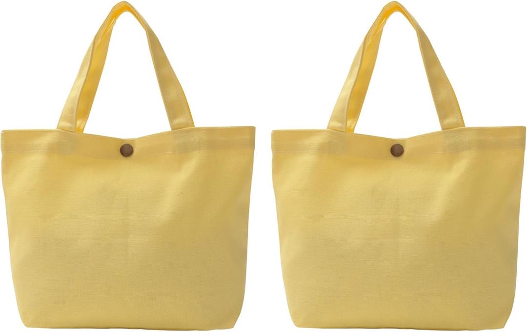 PATIKIL Canvas Tote Bag for Women Small Canvas Bag with Button Cotton Sturdy Reusable Lunch Tote Bag for Vinyl Dye HTV Gifts (Yellow)