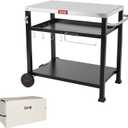 Feasto Three-Shelf Movable Food Prep and Work Cart Table, Home and Outdoor Multifunctional Stainless Steel Table Top Worktable on Two Wheels, L39.5''x W25.6''x H33'', Cover Included