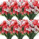 Lyrow 12 pcs  Violet Artificial Flowers, UV Resistant Faux Flowers Outdoor, Faux Silk Flowers, Fake Violet Flowers Bulk for Front Porch Hanging Garden Courtyard Farmhouse Home(Red, White)