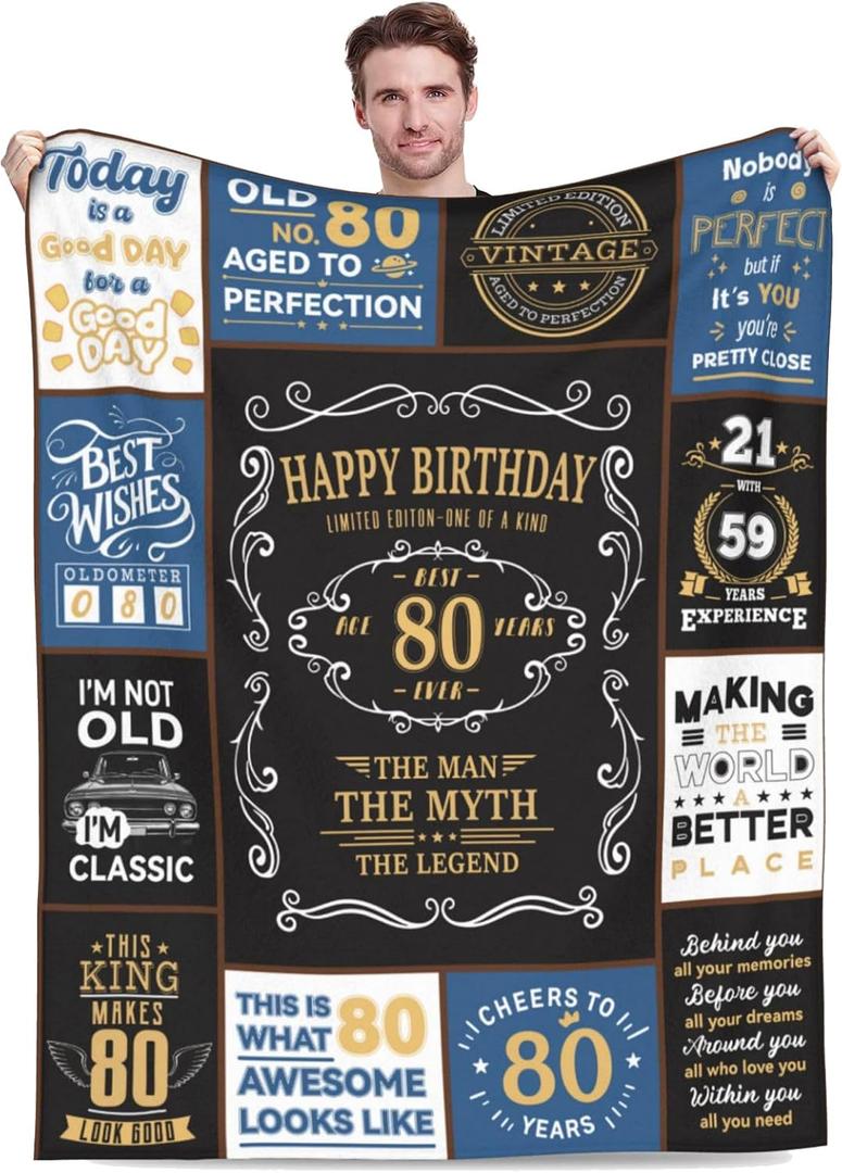 80th Birthday Gifts for Men, 1946 80 Year Old Blanket 50"x60", Retirement Christmas Fathers Day Birthday Gifts for Him Dad Papa Grandpa Husband Uncle