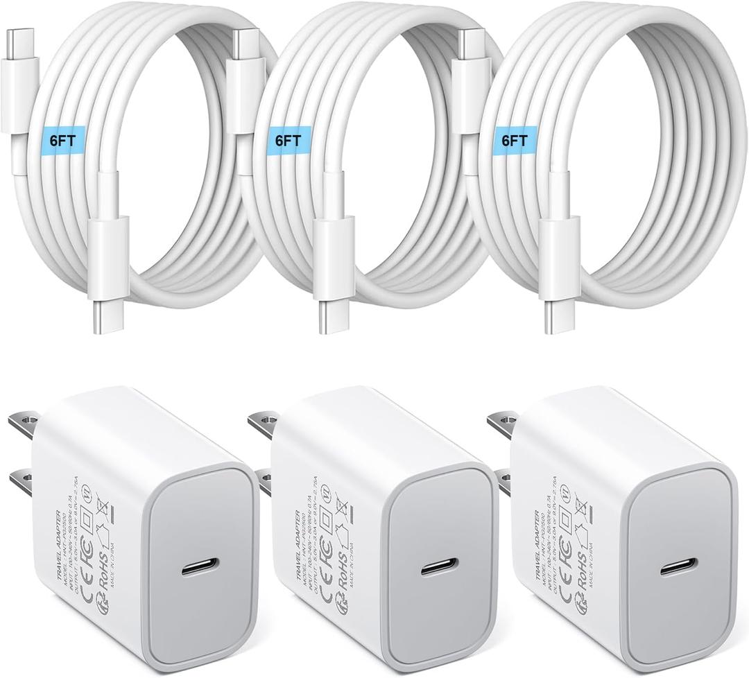 3pack Type C Charger 6FT Cable Fast Charging for iPhone 17/16/15,USB C Chargers Block 25W Super Fast for Samsung Galaxy S25/S24 S23 S22 S21/iPhone Air/17/17 Pro Max/iPhone 16/16 Pro Max/15 Pro Max