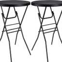 Cocktail Table 28in Folding Round High Top Indoor Outdoor with Removable Legs, Tall Bistro Foldable Bar Height Table for Parties, Patio, Backyard, Dining Room, Events, Black- 2PCS