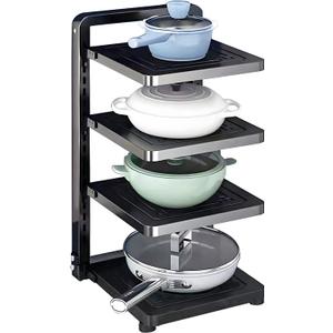 Pot and Pan Organizer Rack for under Cabinet, Heavy Duty Pot Pan Rack under Sink Organizers and Storage, Pot lid organizer, Kitchen Cabinet Organizer with 4 Adjustable Tiers