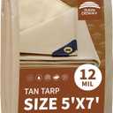 RAINDEWAY 5x7 Feet Heavy Duty 12 Mil Tan Poly Tarp Cover,UV Resistant,Weatherproof,Durable,Multipurpose Waterproof Small Tarp with Grommets and Reinforced Edges