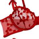 Lilosy Sexy Underwire Cute Push Up Strappy Embroidered Mesh Sheer Lingerie Set See Through Panty Bra, 4XL