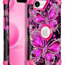 Casetego for iPhone 17e Case,iPhone 16e Case,Glow in The Dark Three Layer Heavy Duty Sturdy Shockproof Full Protection Rugged Hard PC+Soft TPU Bumper Case for Apple iPhone 17e/16e 6.1 inch,AllHotPink